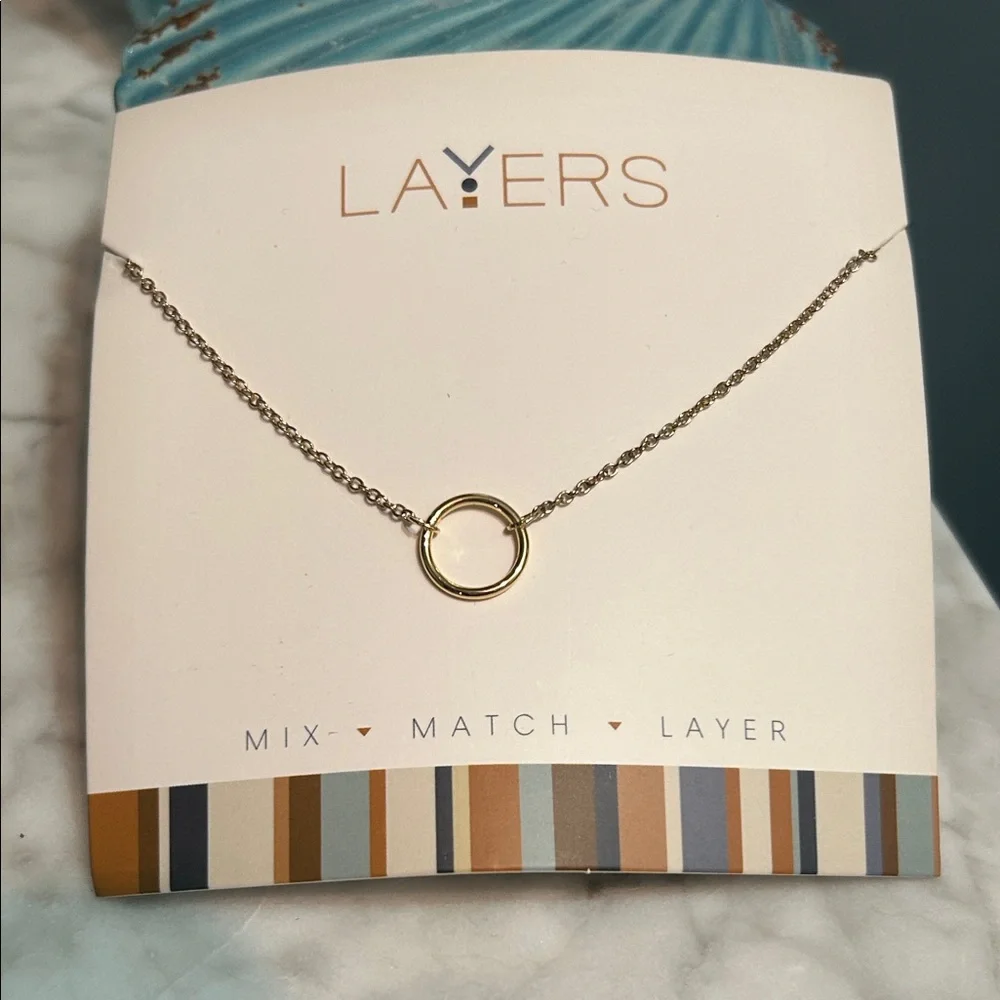 Layers Dainty Circle Gold Tone Adjustable Necklace NEW